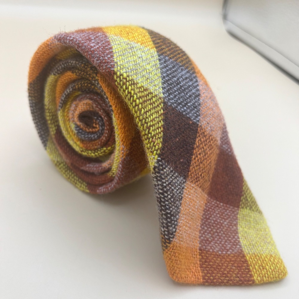 VTG Connemara Tweeds Wool Tie Plaid Orange Brown Yellow Made in Ireland Mens "‎